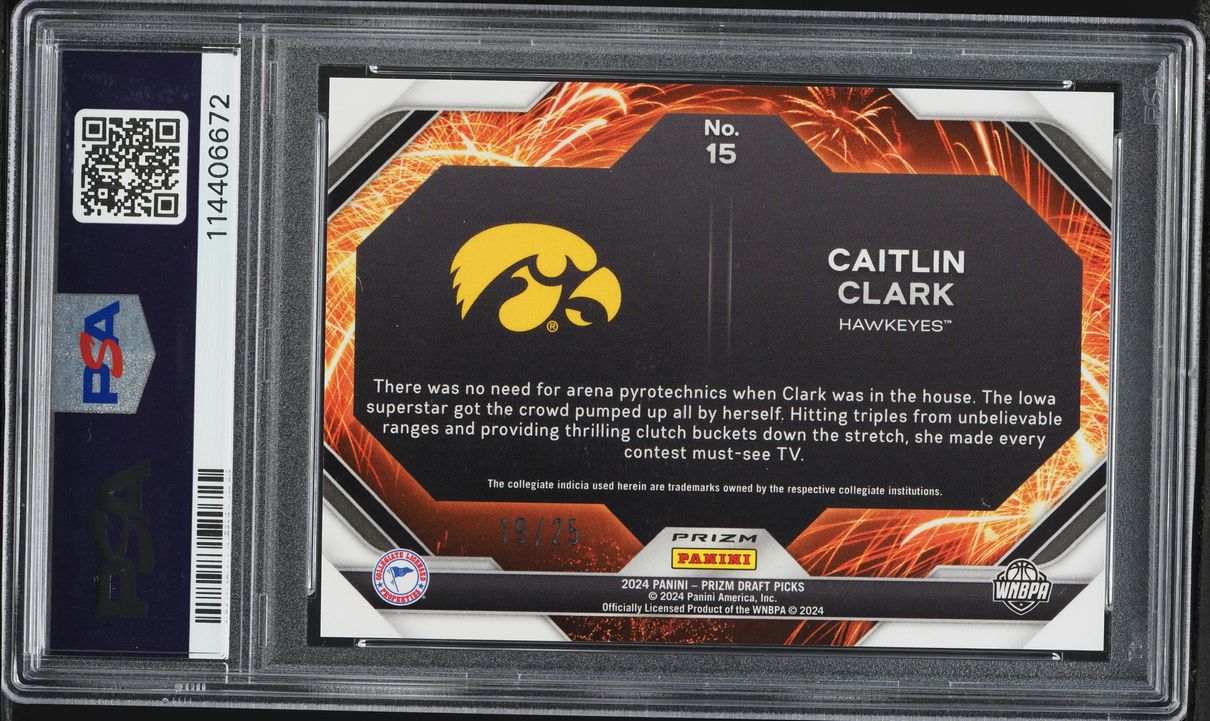 2024 Panini Prizm Draft Picks Fireworks Mojo Caitlin Clark ROOKIE /25 #15 PSA 10 GEM MINT