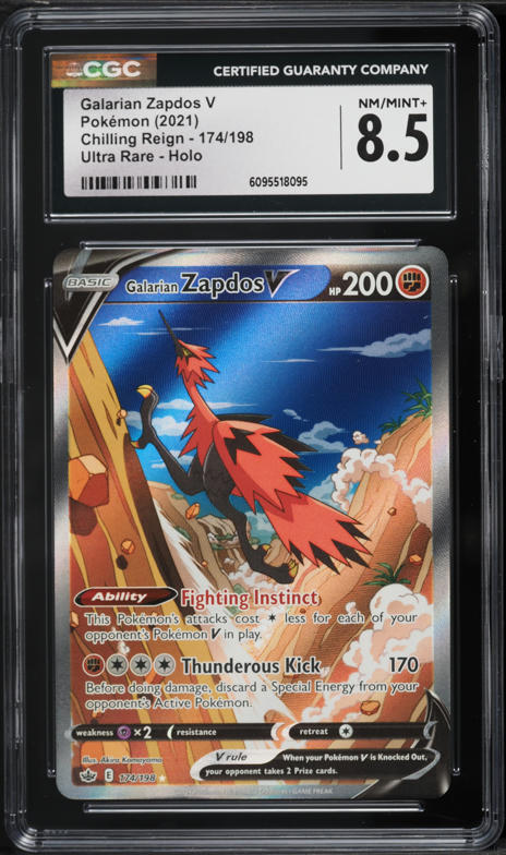 2021 Pokemon Sword & Shield Chilling Reign Full Art Galarian Zapdos V #174  CGC 8.5 NM-MT+ on Fanatics Collect