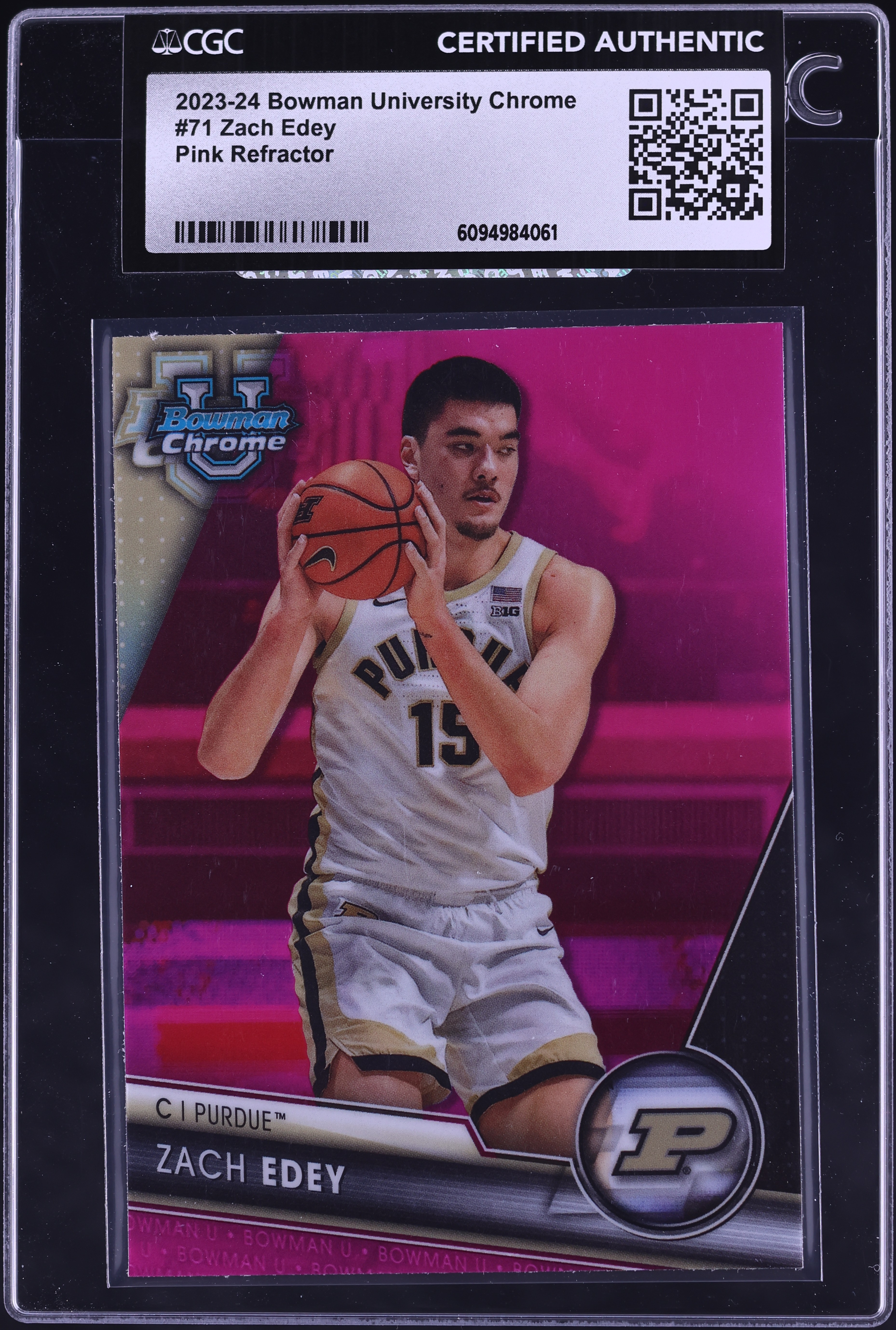 2023 Bowman Chrome University Pink Refractor Zach Edey ROOKIE #71