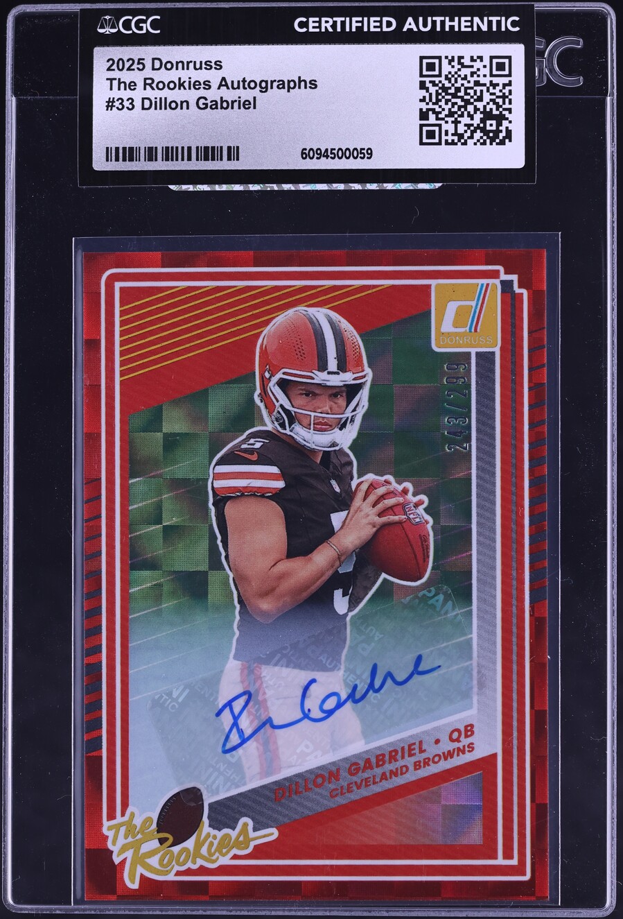 2025 Donruss The Rookies Dillon Gabriel ROOKIE AUTO /299 #33 CGC AUTH