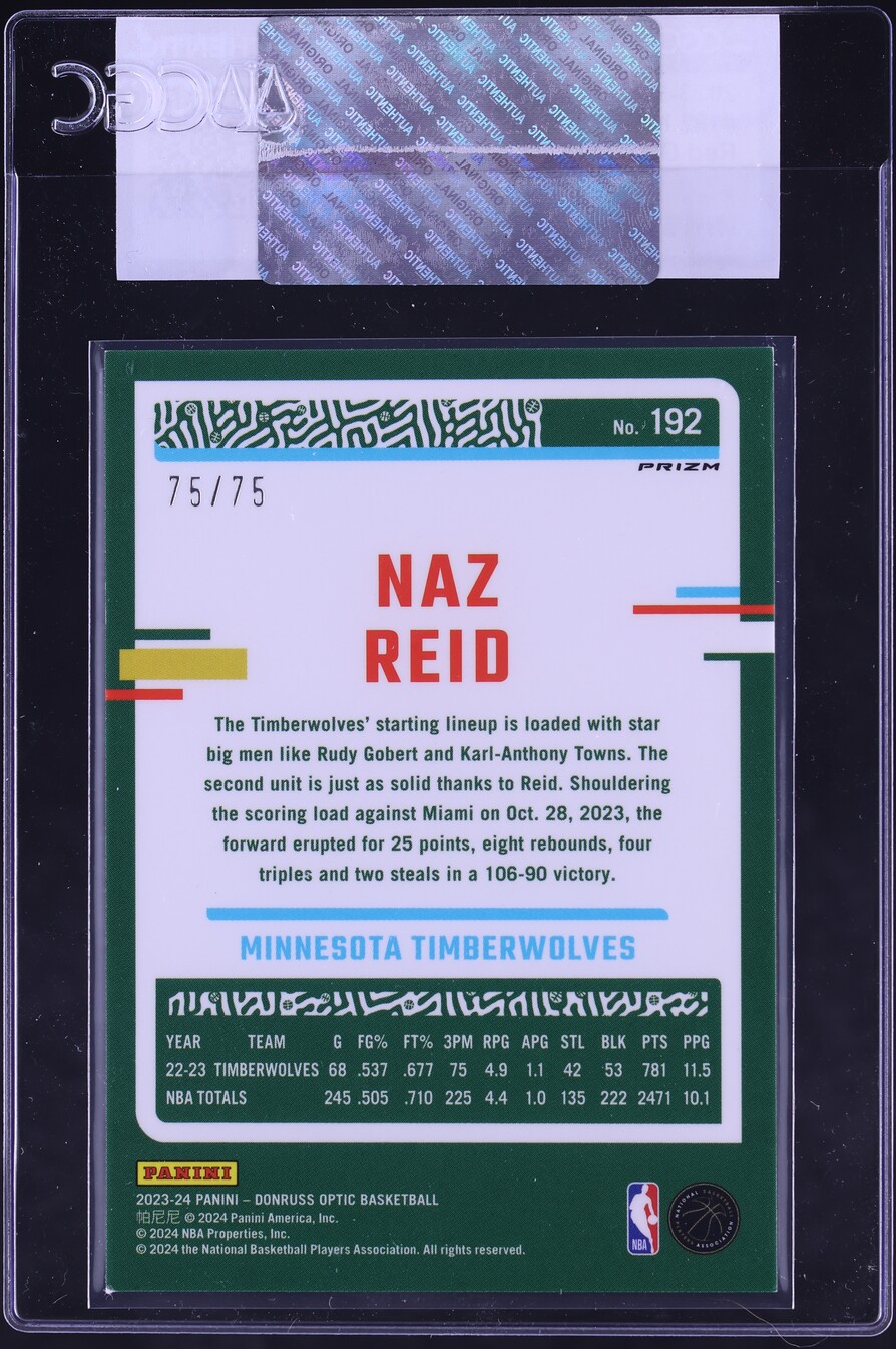 2023 Donruss Optic Red Glitter Naz Reid 75/75 #192 CGC AUTH