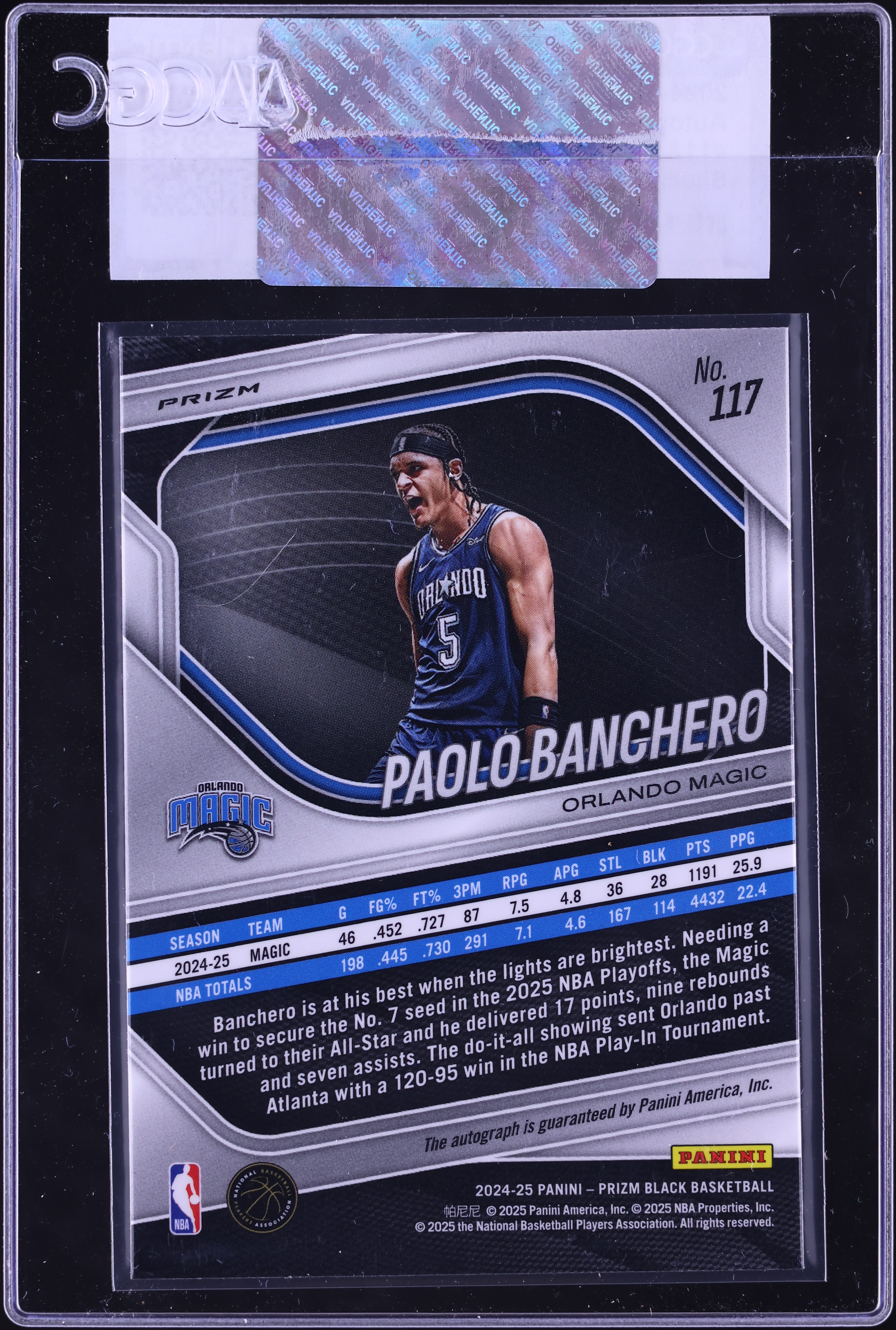2024 Panini Prizm Black Silver Paolo Banchero AUTO #117 CGC AUTH 