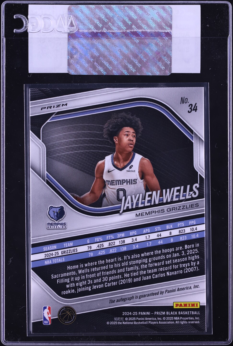2024 Panini Prizm Black Silver Jaylen Wells ROOKIE AUTO #34 CGC