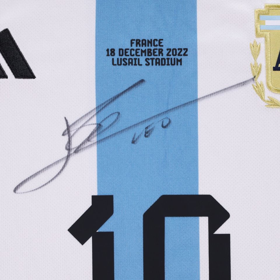 Lionel Messi Signed Autographed Argentina Home World Cup Final Jersey - Icons AUTH, COA