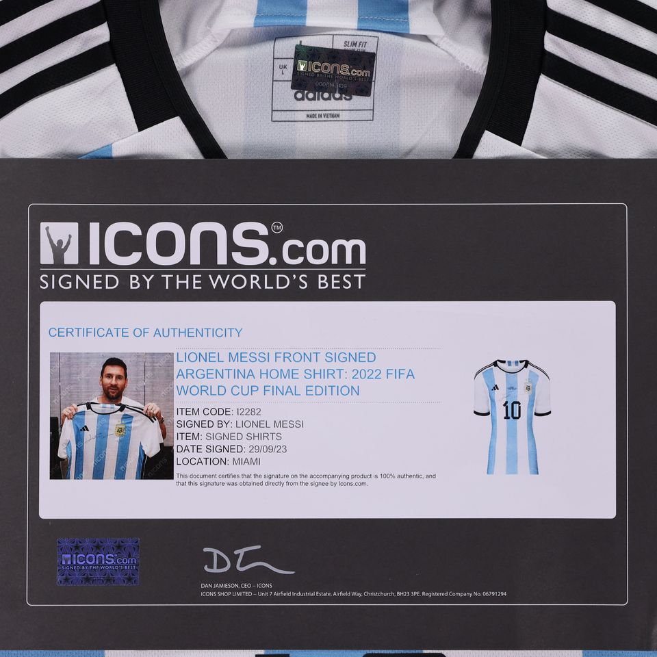 Lionel Messi Signed Autographed Argentina Home World Cup Final Jersey - Icons AUTH, COA