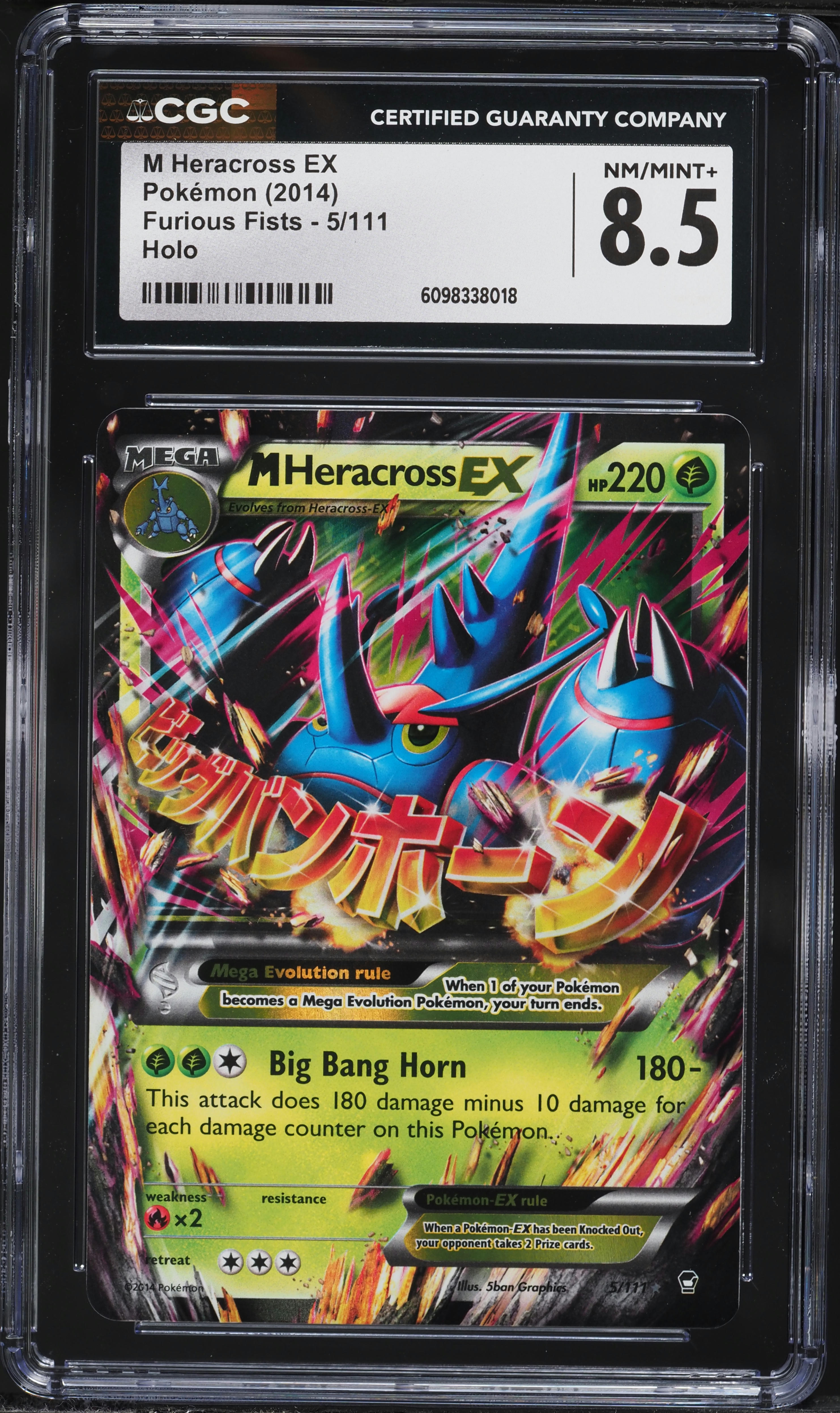 2014 Pokemon XY Furious Fists Holo M Heracross EX #5 CGC 8.5 NM