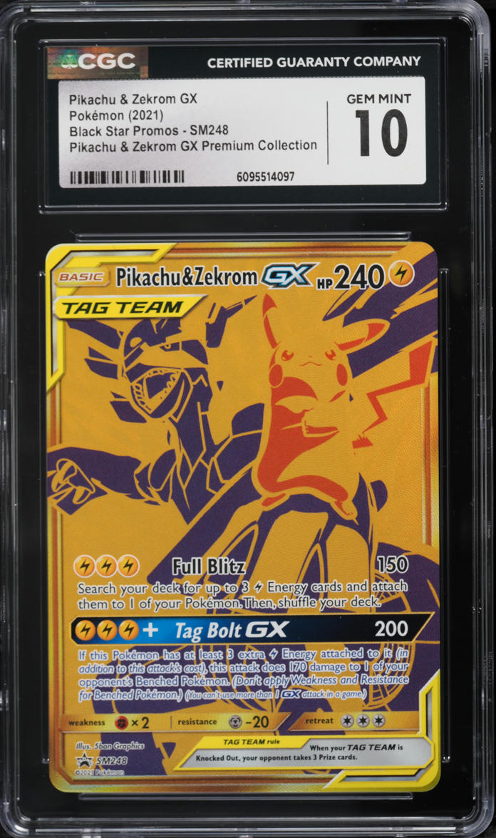 2021 Pokemon SM Promo Premium Collection Full Art Pikachu & Zekrom GX #SM248 CGC 10 GEM MINT