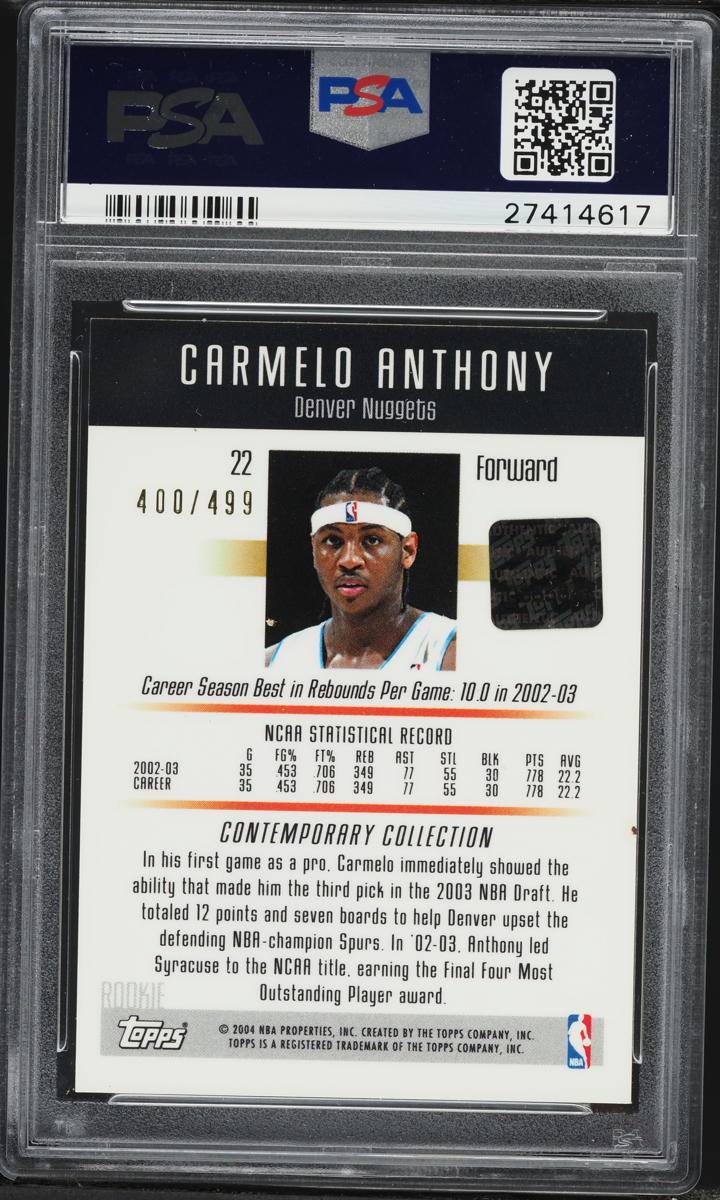 2003 Topps Contemporary Collection Carmelo Anthony ROOKIE AUTO