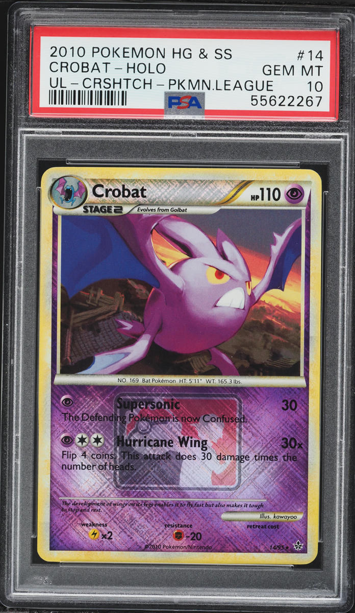 2010 Pokemon HeartGold & SoulSilver Unleashed Holo Crobat #14 PSA 10 GEM MINT