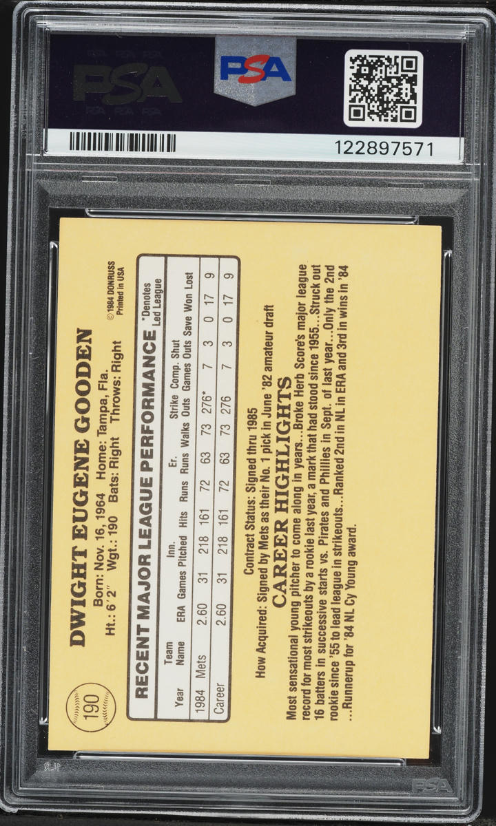 1985 Donruss Dwight Gooden #190 PSA 10 GEM MINT