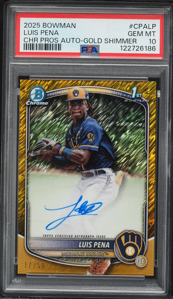 2025 Bowman Chrome Gold Shimmer Luis Pena PROSPECT AUTO /50 #CPALP PSA 10 GEM MINT