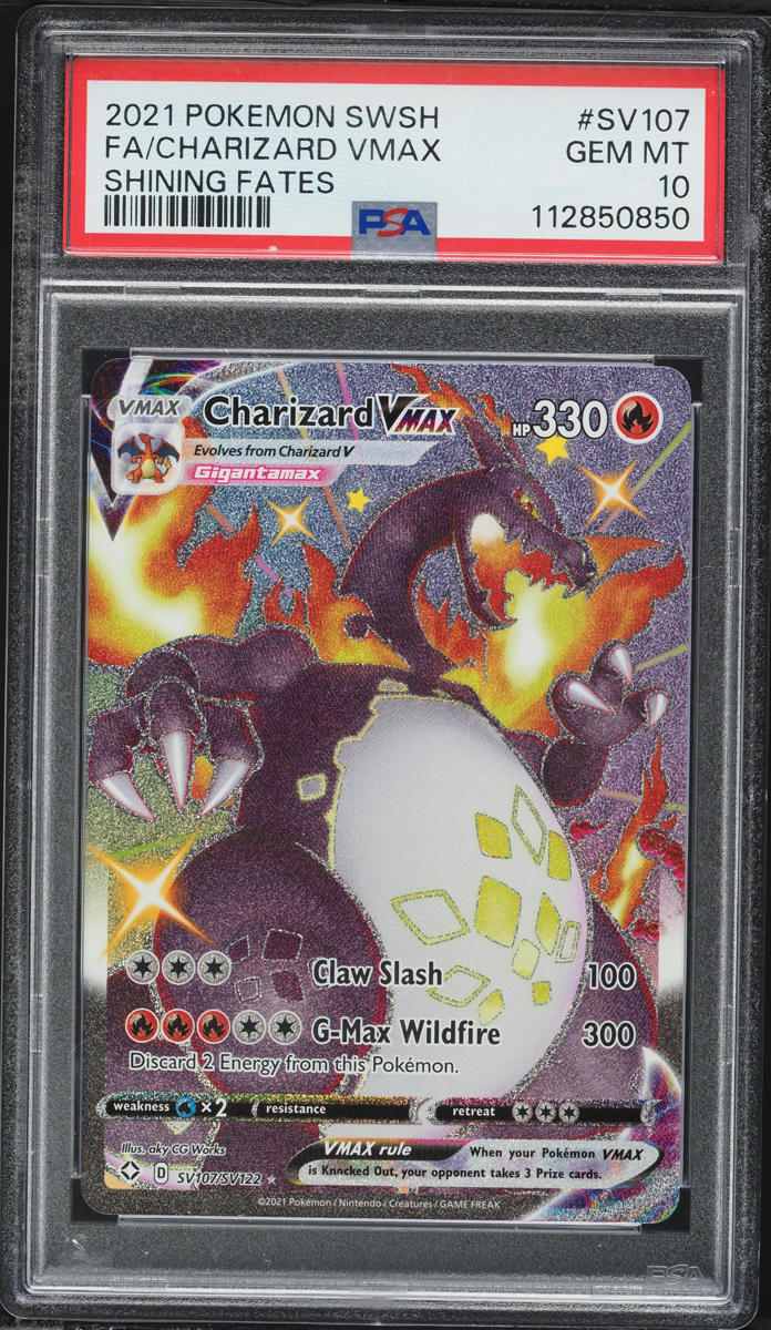2021 Pokemon Sword & Shield Shining Fates Full Art Charizard VMAX #SV107 PSA 10 GEM MINT