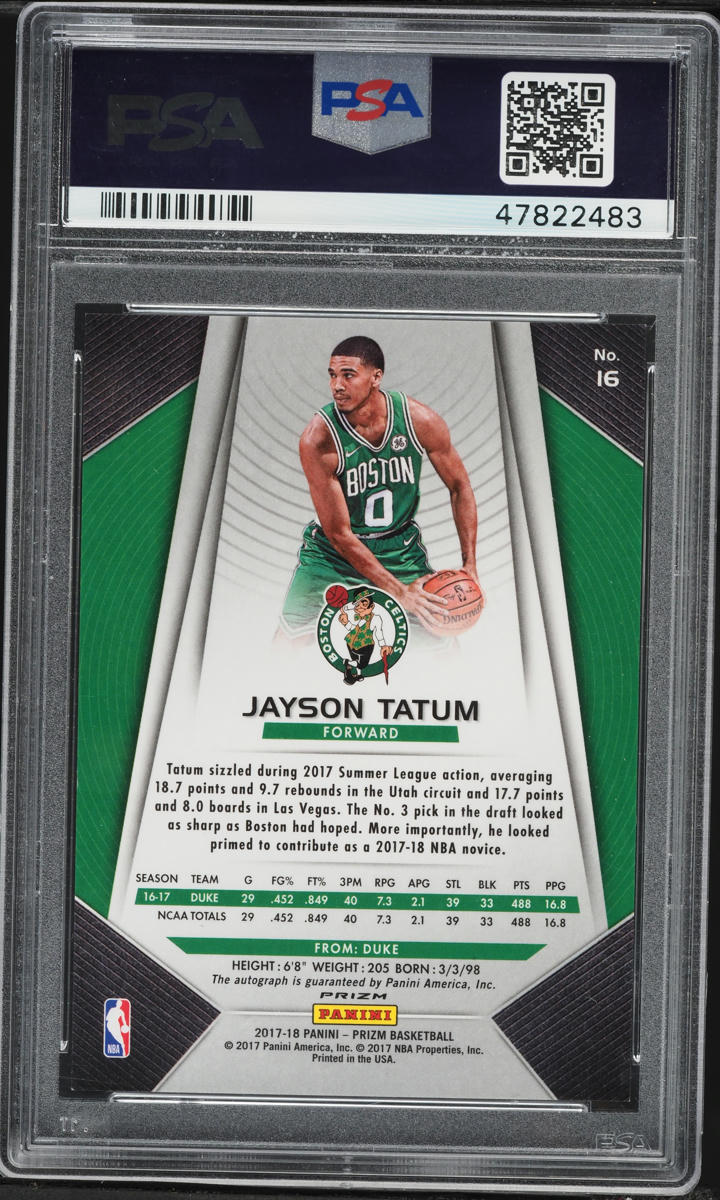 2017 Panini Prizm Silver Jayson Tatum ROOKIE AUTO #16 PSA 9 MINT