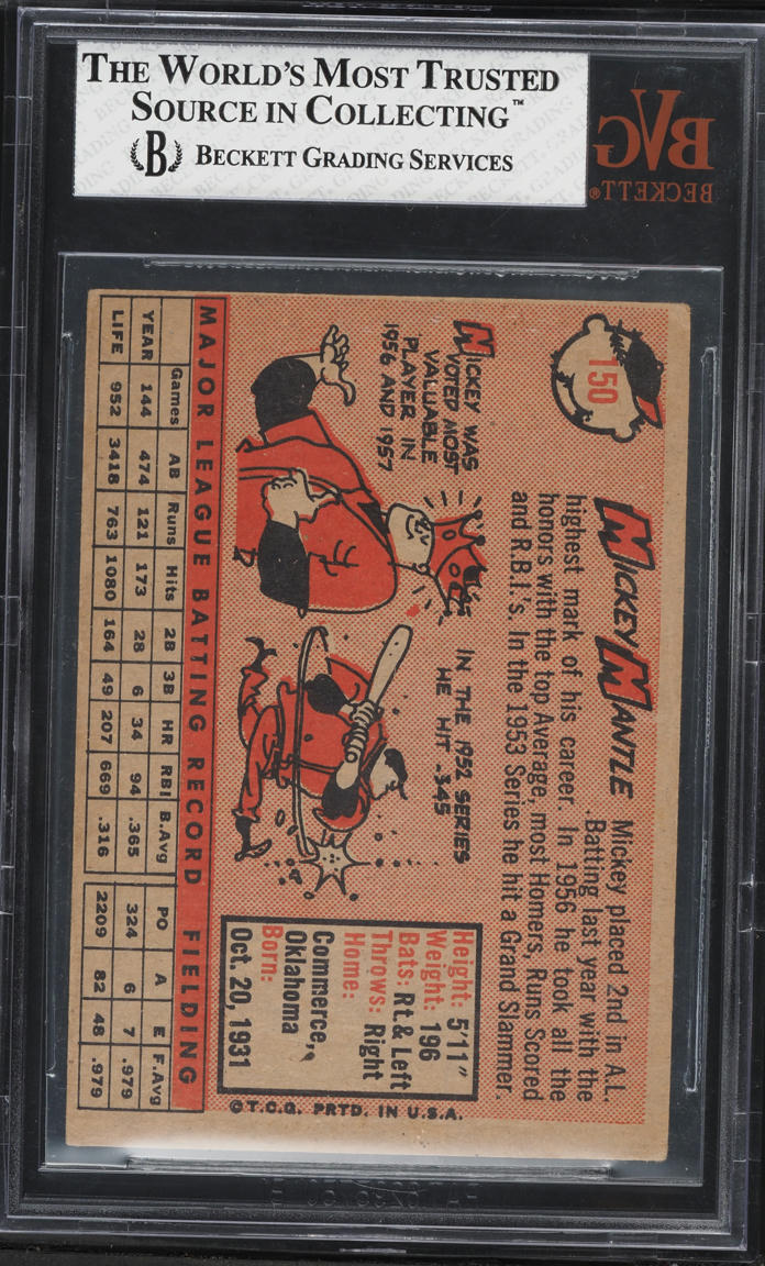 1958 Topps Mickey Mantle #150 BVG 4 VGEX
