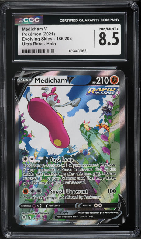 2021 Pokemon Sword & Shield Evolving Skies Alt Art Medicham V #186 CGC 8.5 NM-MT+