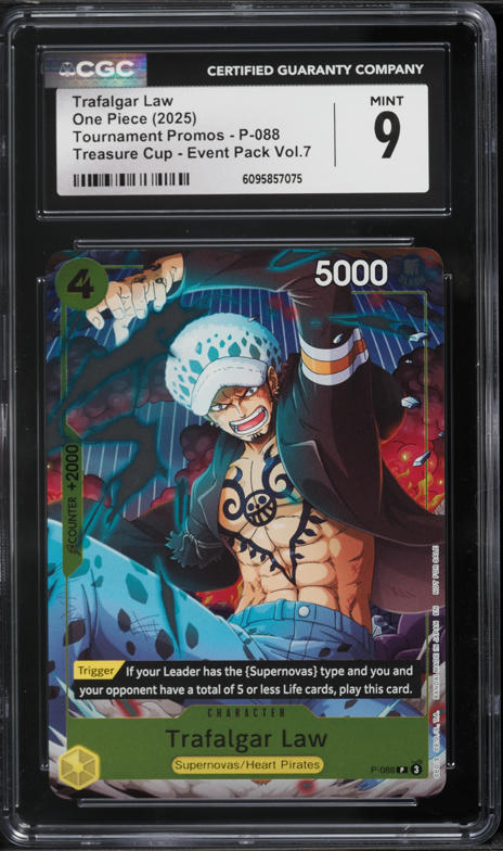 2025 One Piece Tournament Promo Treasure Cup Event Pack Vol.7 Trafalgar Law #P-088 CGC 9 MINT on Fanatics Collect 2025 One Piece Tournament Promo Treasure Cup Event Pack Vol.7 Trafalgar Law #P-088 CGC 9 MINT on Fanatics Collect