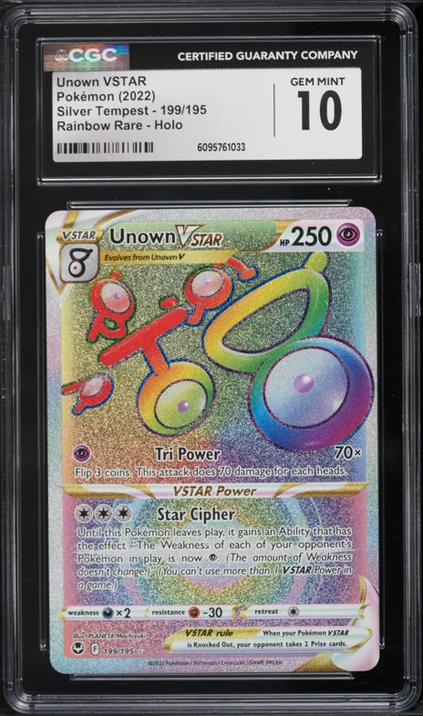 2022 Pokemon Sword & Shield Silver Tempest Rainbow Rare Unown VSTAR #199 CGC 10 GEM MINT