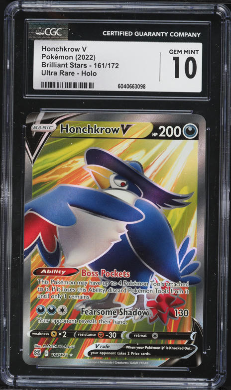 2022 Pokemon Sword & Shield Brilliant Stars Full Art Honchkrow V #161 CGC 10 GEM MINT