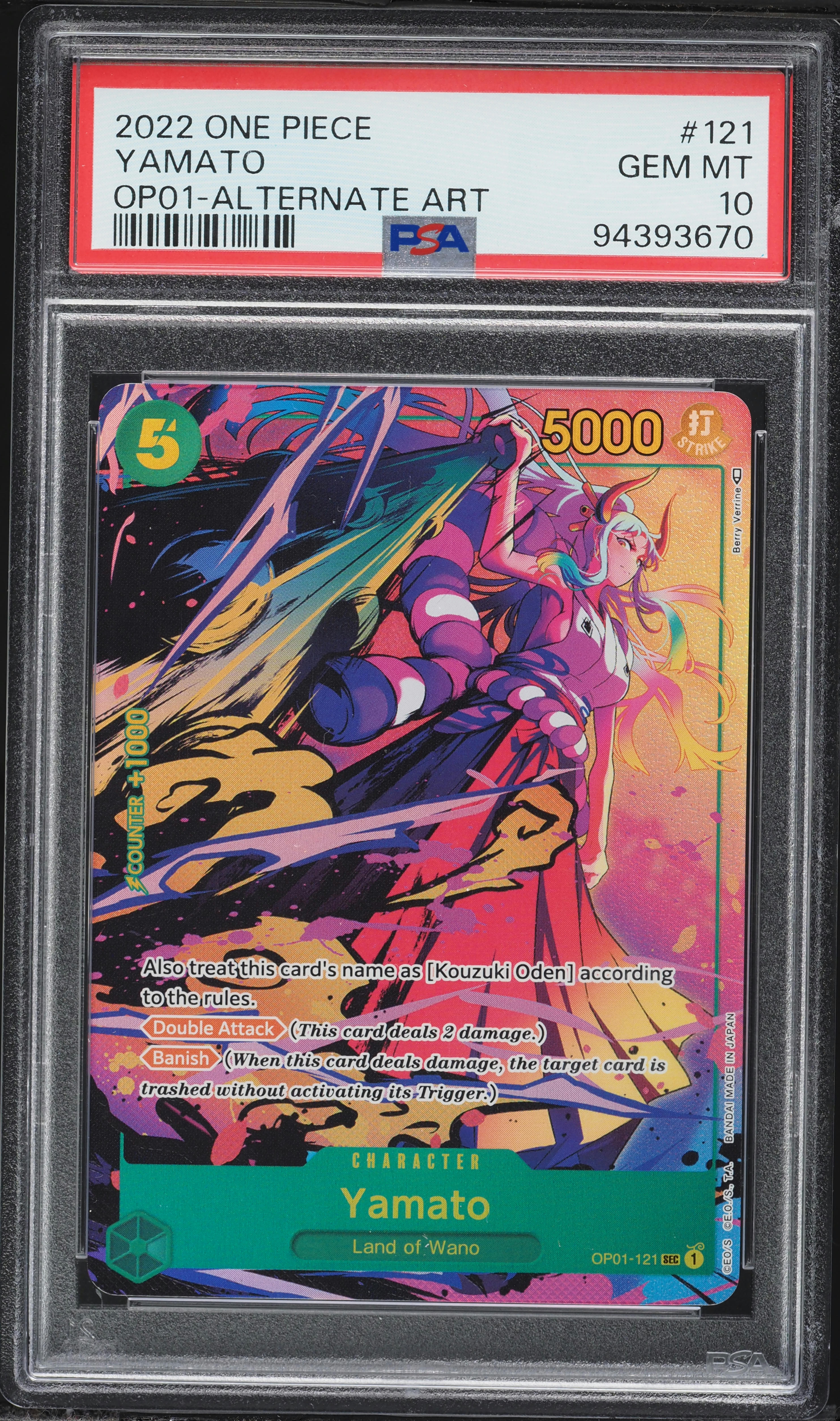 2022 One Piece Romance Dawn Alt Art Yamato #OP01-121 PSA 10 GEM