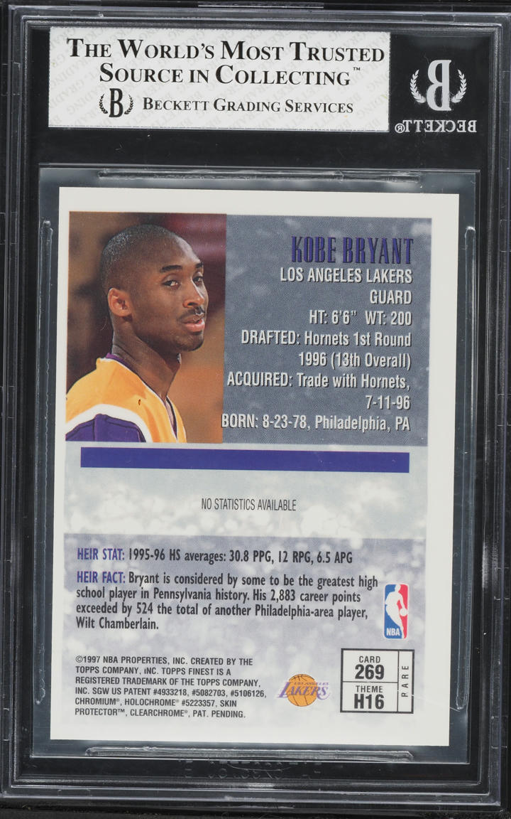 1996 Finest w/ Coating Kobe Bryant ROOKIE #269 BGS 6.5 EXMT+