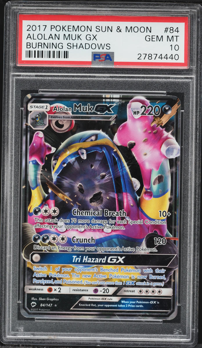 2017 Pokemon Sun & Moon Burning Shadows Alolan Muk GX #84 PSA 10 GEM MINT