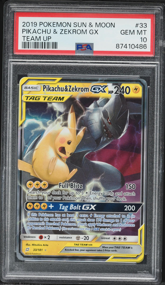 2019 Pokemon Sun & Moon Team Up Full Art Pikachu & Zekrom GX #33 PSA 10 GEM MINT