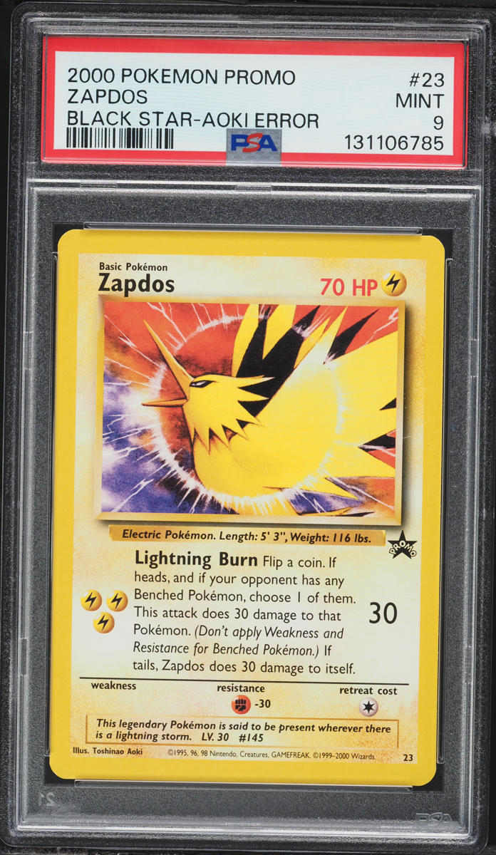 2000 Pokemon Black Star Promo Aoki Error Zapdos #23 PSA 9 MINT