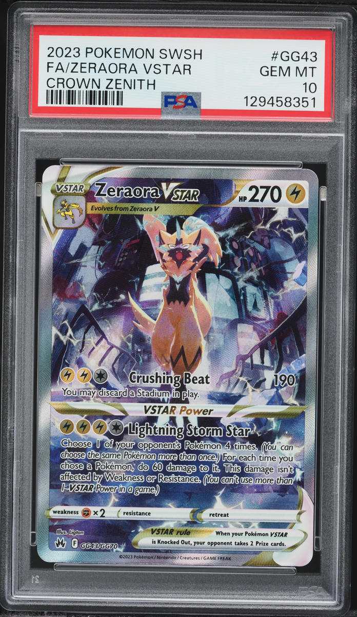 2023 Pokemon Sword & Shield Crown Zenith Alt Art Zeraora VSTAR #GG43 PSA 10 GEM MINT