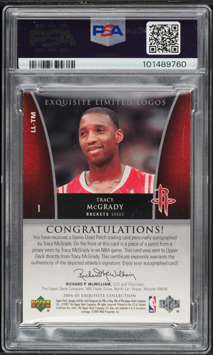 2004 Exquisite Collection Limited Logos Tracy McGrady PATCH AUTO /50 PSA 6 EXMT