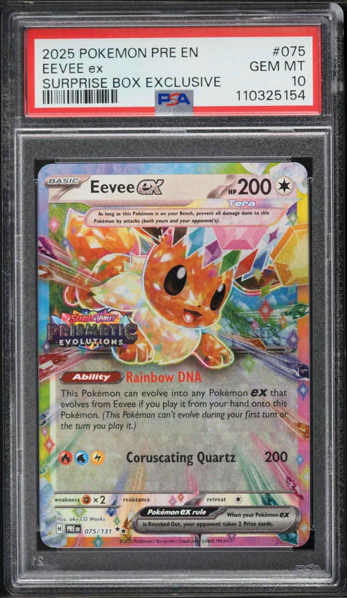 2025 Pokemon SV Prismatic Evolutions Surprise Box Exclusive Eevee EX #75 PSA 10 GEM MINT