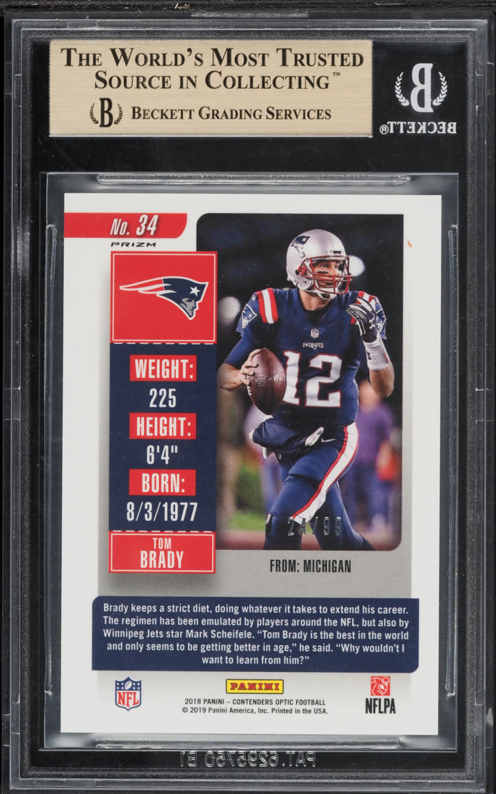 2018 Panini Contenders Optic Blue Tom Brady /99 #34 BGS 9.5 GEM MINT