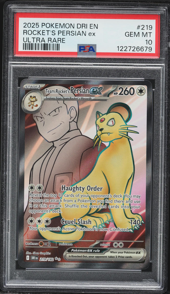 2025 Pokemon SV Destined Rivals Full Art Team Rocket's Persian ex #219 PSA 10 GEM MINT