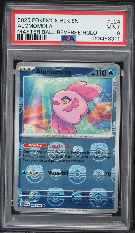 2025 Pokemon Black Bolt Master Ball Reverse Holo Alomomola #024 PSA 9 MINT