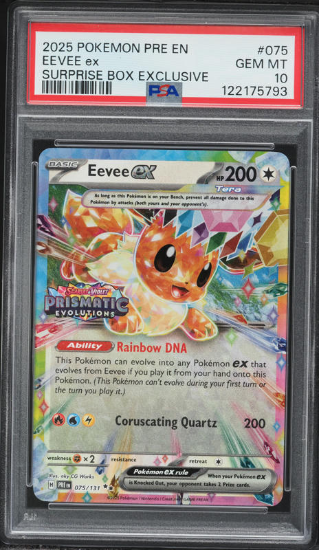 2025 Pokemon SV Prismatic Evolutions Surprise Box Exclusive Eevee EX #75 PSA 10 GEM MINT