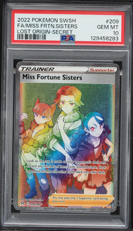 2022 Pokemon Sword & Shield Lost Origin Secret Full Art Miss Fortune Sisters #209 PSA 10 GEM