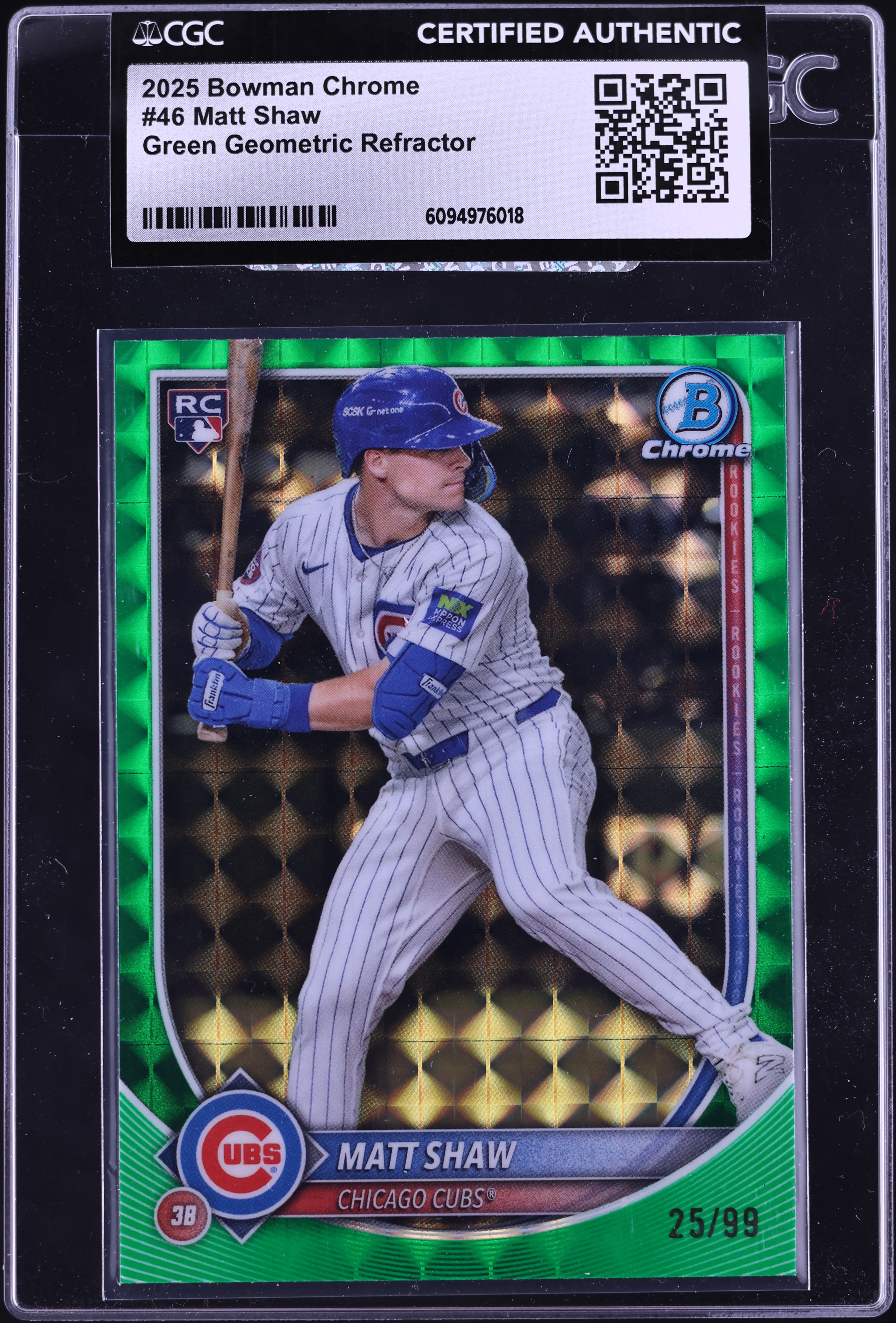 2025 Bowman Chrome Green Geometric Refractor Matt Shaw ROOKIE /99