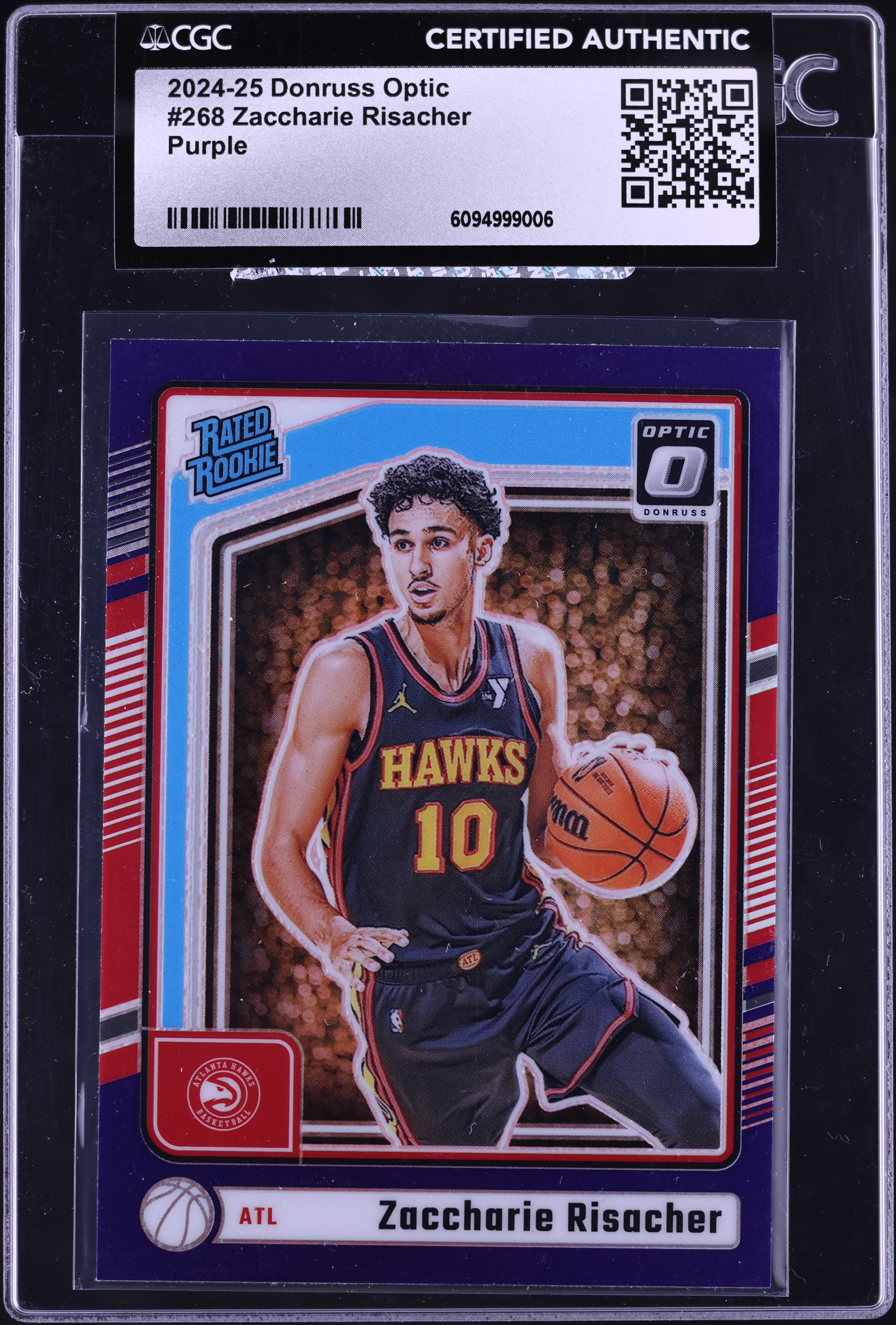 2024 Donruss Optic Purple Zaccharie Risacher ROOKIE #268 CGC AUTH