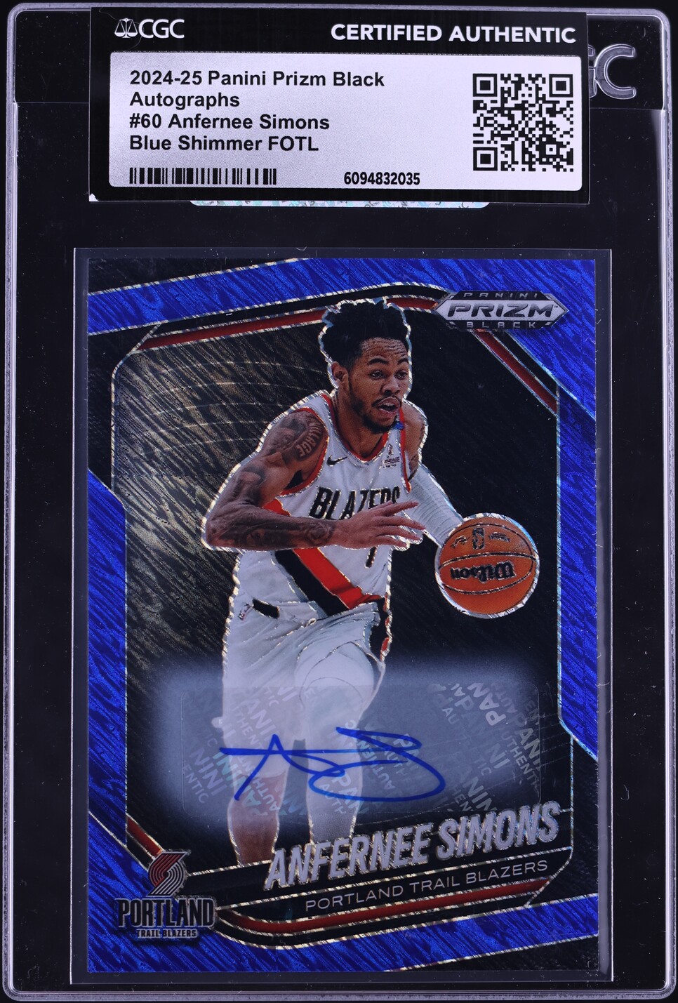 2024 Panini Prizm Black Blue Shimmer FOTL Anfernee Simons AUTO /25