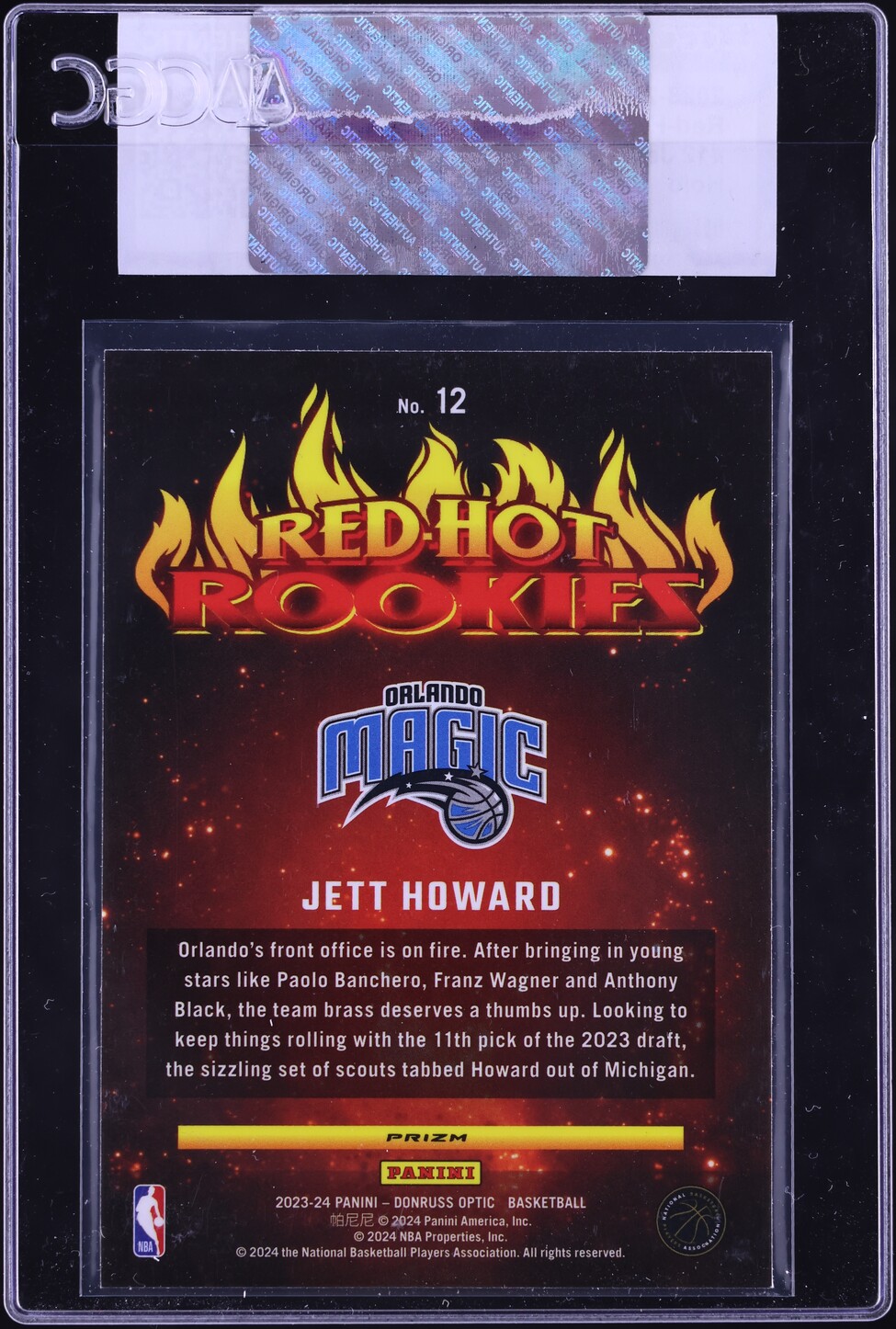 2023 Donruss Optic Red-Hot Holo Jett Howard ROOKIE #12 CGC AUTH