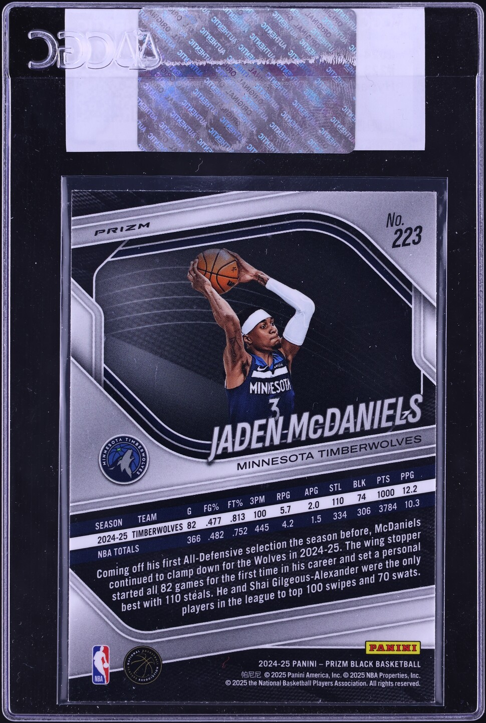 2024 Panini Prizm Black Hyper Jaden McDaniels #223 CGC AUTH