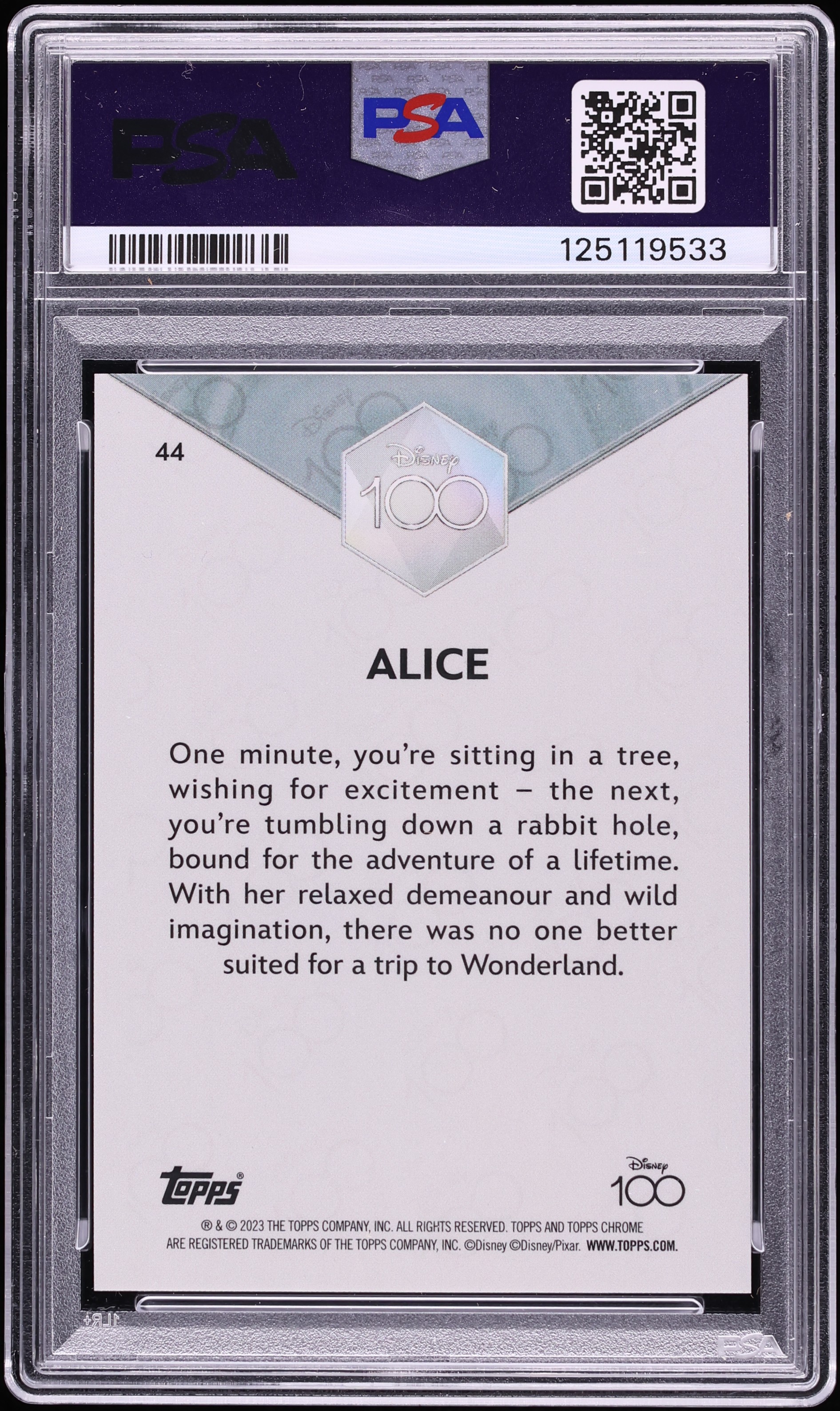 2023 Topps Chrome Disney100 Orange Wave Alice /25 #44 PSA 9 MINT