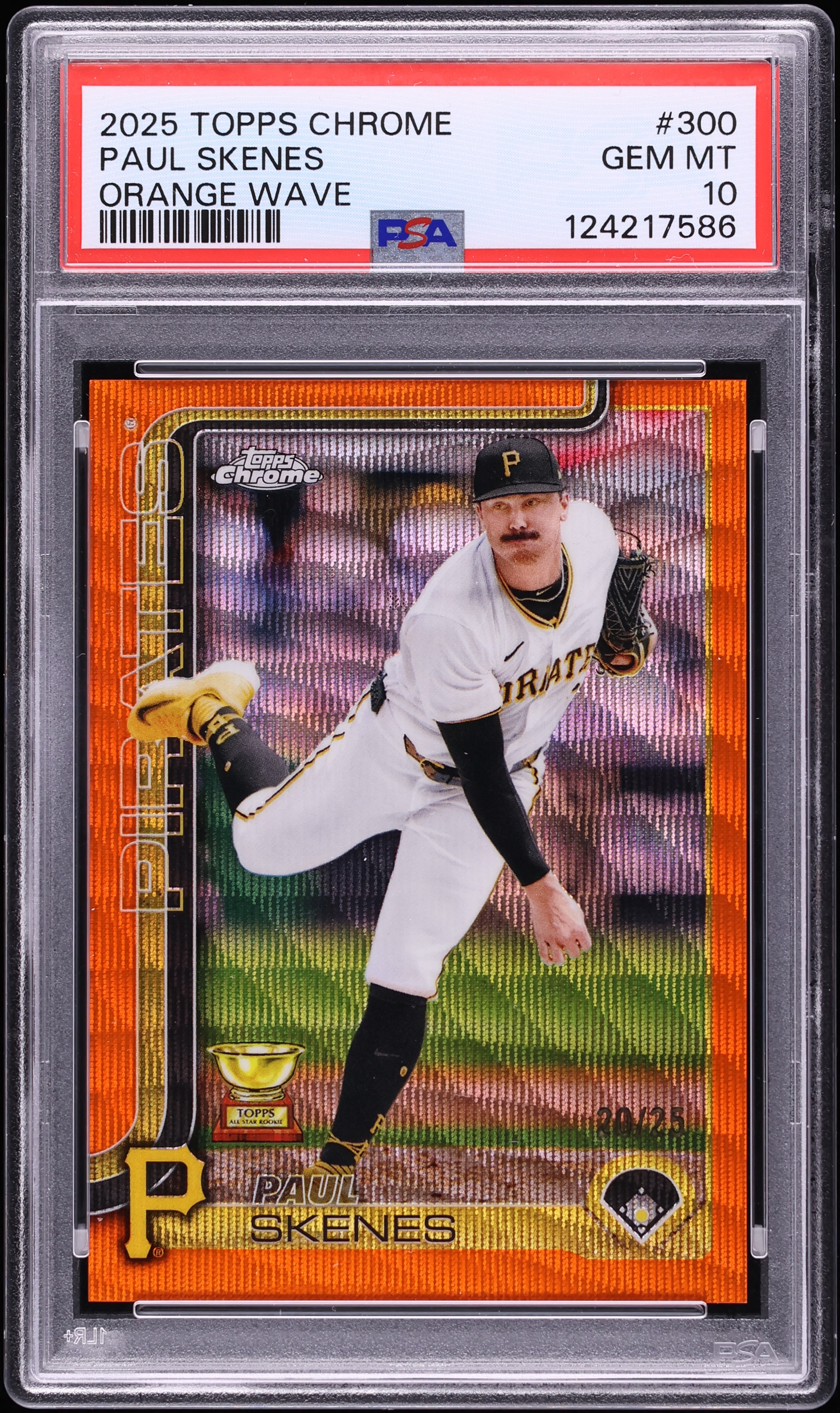 2025 Topps Chrome Orange Wave Paul Skenes /25 #300 PSA 10 GEM MINT 