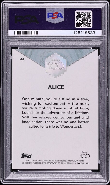 2023 Topps Chrome Disney100 Orange Wave Alice /25 #44 PSA 9 MINT