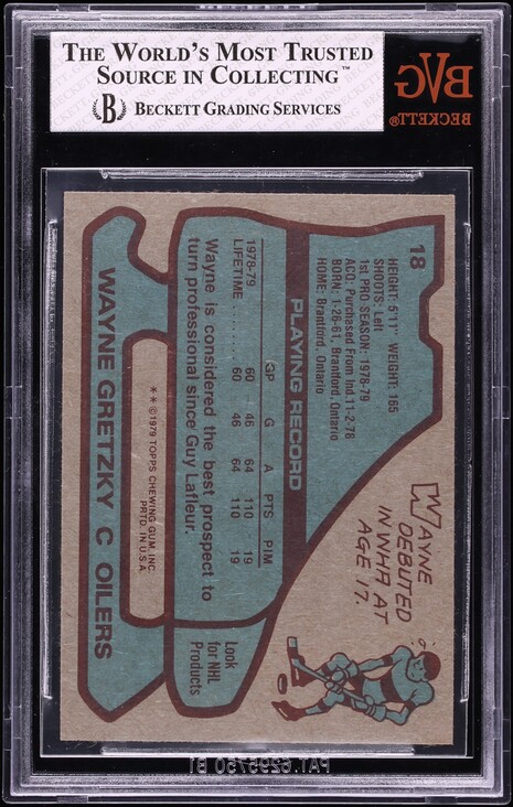 1979 Topps Hockey Wayne Gretzky ROOKIE #18 BVG 8 NM-MT