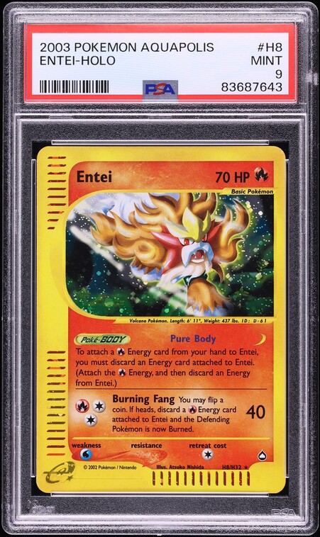2003 Pokemon Aquapolis Holo Entei #H8 PSA 9 MINT