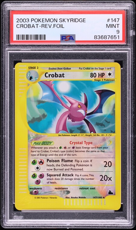 2003 Pokemon Skyridge Reverse Holo Crystal Crobat #147 PSA 9 MINT