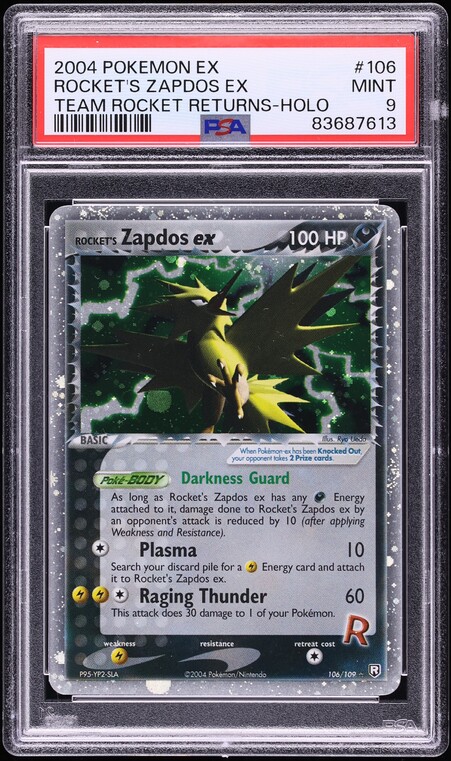 2004 Pokemon EX Team Rocket Returns Holo Zapdos ex #106 PSA 9 MINT