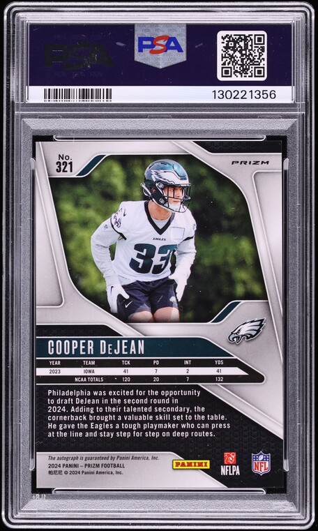 2024 Panini Prizm No Huddle Cooper DeJean ROOKIE AUTO #321 PSA 10 GEM MINT