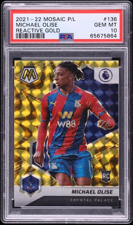 2021 Panini Mosaic Premier League Reactive Gold Michael Olise ROOKIE #136 PSA 10 GEM MINT