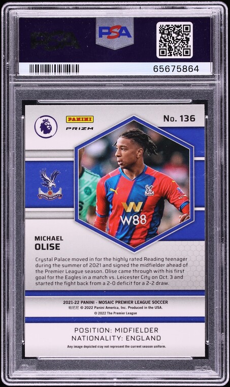 2021 Panini Mosaic Premier League Reactive Gold Michael Olise ROOKIE #136 PSA 10 GEM MINT